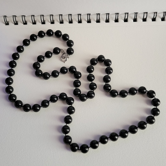 Vintage black beads necklace ball retro classic - Picture 3 of 6